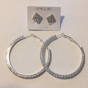 Crystal Covered Hoops & Diamond-shaped Earrings